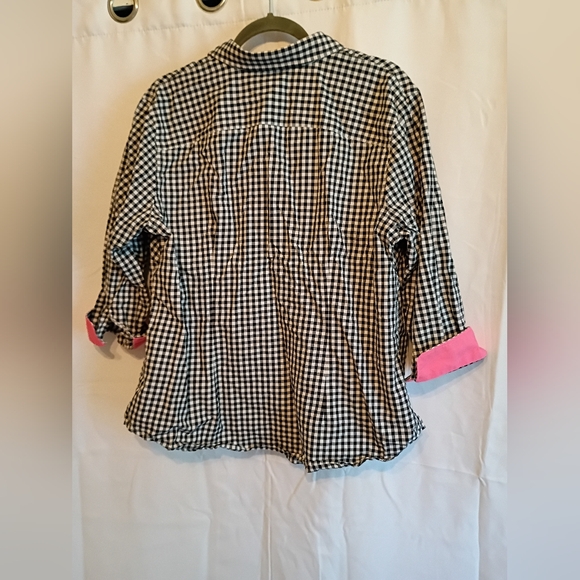 Lauren Ralph Lauren Black and White Plaid Shirt With Pink Details Size 1x - Picture 5 of 9